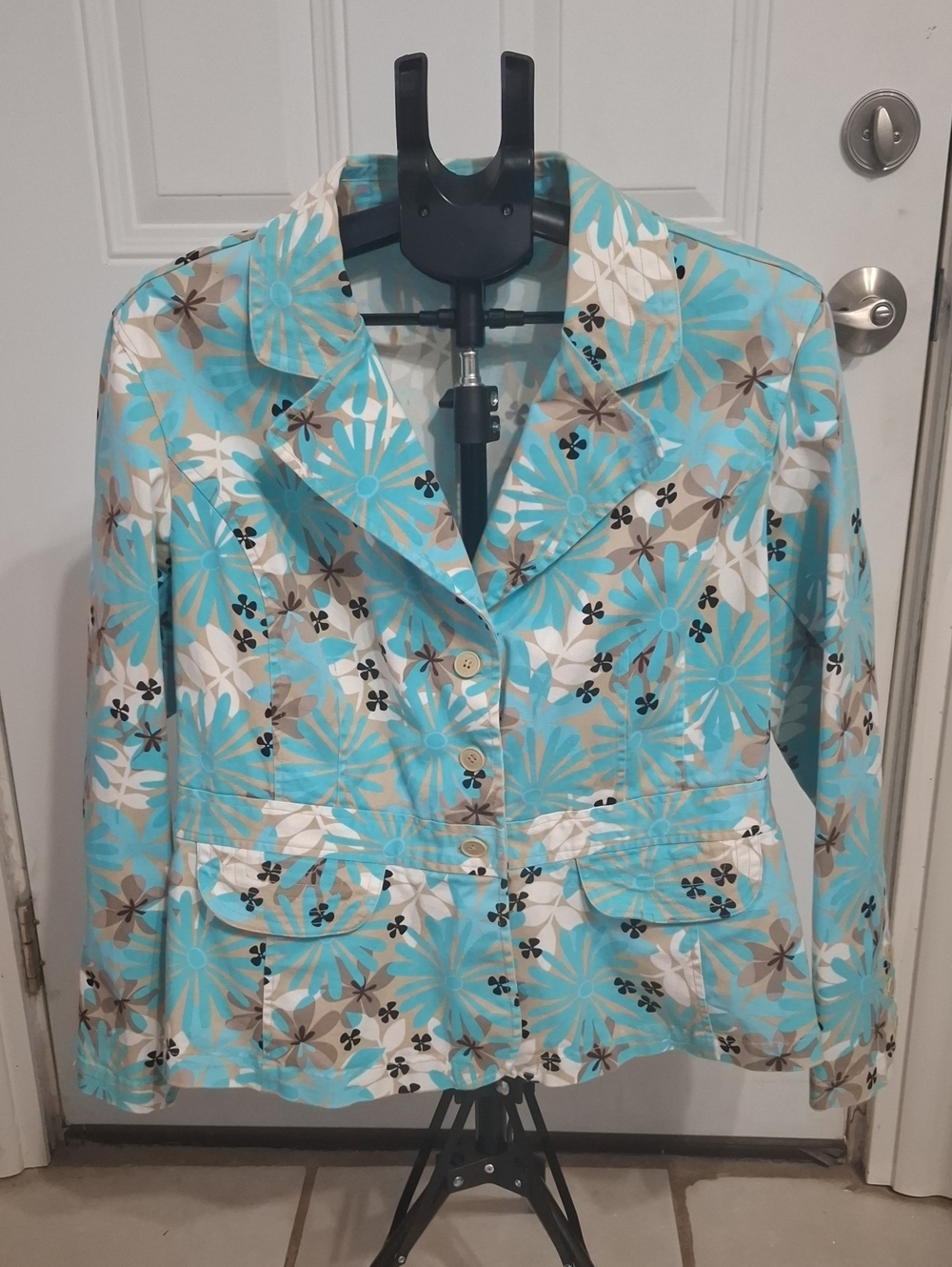 Cato Aqua Floral Button-Front Blazer